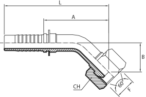 45° BSPP Female swept elbow 60° cone (slip-on nut)