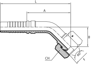 45° BSPP O-ring Female swept elbow 60° cone (thrust-wire nut)