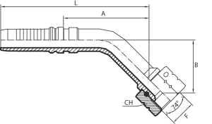 45° JIC Female swept elbow 74° cone (thrust-wire nut) - INTERLOCK