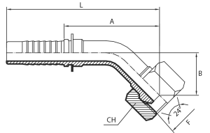 45° metric Female swept elbow 24° cone - French type