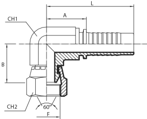 90° BSPP Female compact elbow 60° cone