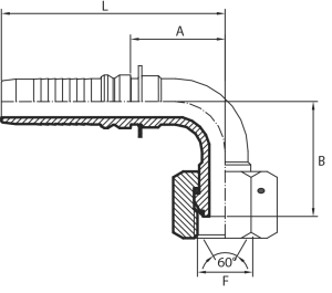 90° BSPP O-ring Female swept elbow 60° cone (thrust-wire nut) - INTERLOCK