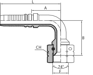 90° JIC Female swept elbow 74° cone (thrust-wire nut) - INTERLOCK
