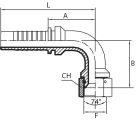 90° JIC Female swept elbow 74° cone (thrust-wire nut)
