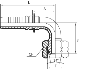 90° O-ring Female swept elbow 24° cone - S type - INTERLOCK