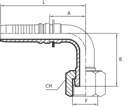 90° ORFS Female long drop - Interlock