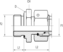 Straight stud standpipe adapter with captive seal and O-ring form E DIN 3852