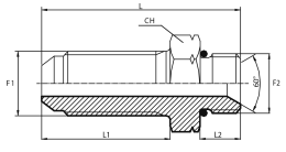 Long connector male JIC - metric male with 60° cone