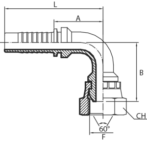 90° BSPP straight female swept elbow 60° cone