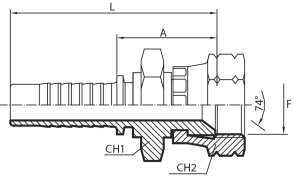 JIC straight Female 74° cone - double exagon