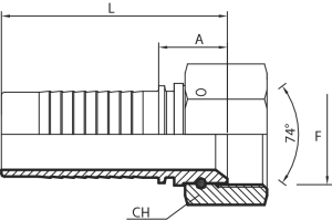 JIC straight Female 74° cone (thrust-wire nut)