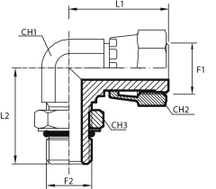 90° Adaptor female ORFS -male UNF with O-ring