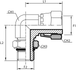90° Adaptor female ORFS -male UNF with O-ring