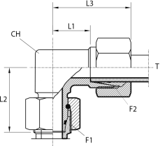 Angular rotary fitting with O-ring seal