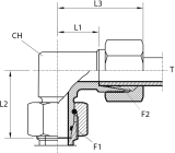 Angular rotary fitting with O-ring seal