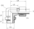 Angular rotary fitting with bulkhead nut