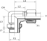 Angular rotary fitting with bulkhead nut