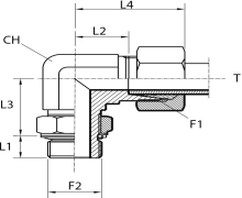 Angular rotary fitting with bulkhead nut - O-ring seal ring