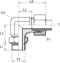 Angular rotary fitting with bulkhead nut - O-ring seal ring
