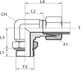 Angular rotary fitting with bulkhead nut - O-ring seal ring