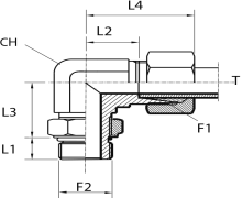 Angular rotary fitting with bulkhead nut