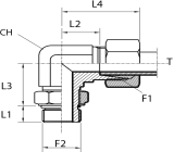 Angular rotary fitting with bulkhead nut