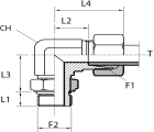 Angular rotary fitting with bulkhead nut