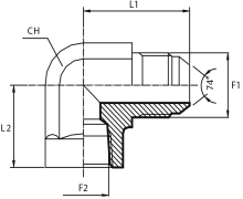 90° Adaptor male JIC - fixed female NPT