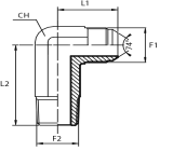 90° Long connector male JIC - male BSPT