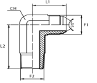 90° Long connector male JIC - male BSPT