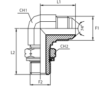 90° adjustable Adaptor male JIC - metric male / O-ring and retaining seal