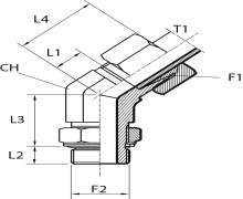 Rotary 45° fitting with bulkhead nut