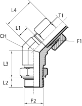 Rotary 45° fitting with bulkhead nut