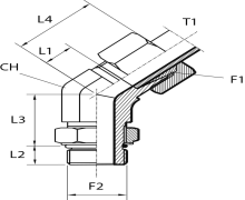 Rotary 45° fitting with bulkhead nut