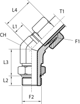 Rotary 45° fitting with bulkhead nut