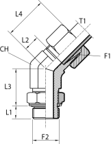 Rotary 45° fitting with bulkhead nut - O-ring seal ring