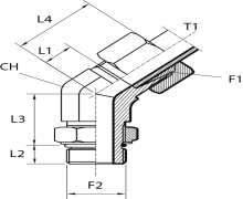 Rotary 45° fitting with bulkhead nut