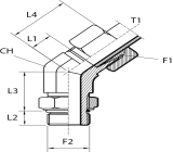 Rotary 45° fitting with bulkhead nut