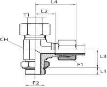 L Rotary fitting with bulkhead nut