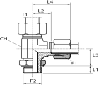 L Rotary fitting with bulkhead nut