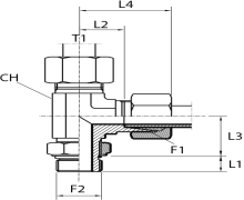 L Rotary fitting with bulkhead nut