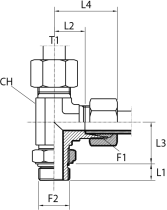 L Rotary fitting with bulkhead nut