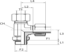 L Rotary fitting with bulkhead nut - O-ring seal ring