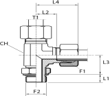 L Rotary fitting with bulkhead nut - O-ring seal ring