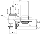 L Rotary fitting with bulkhead nut - O-ring seal ring