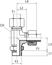 L Rotary fitting with bulkhead nut