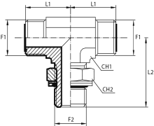 Branch Tee male ORFS - adjustable male BSPP with O-ring and retaining seal