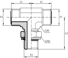 Branch Tee male ORFS - adjustable male BSPP with O-ring and retaining seal