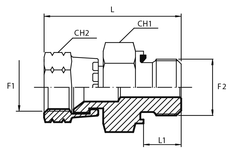 Adaptor swivel female JIC - male BSPP form E