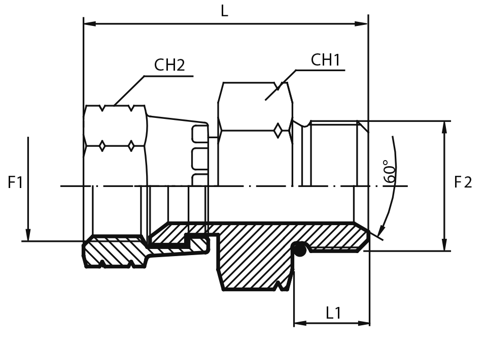 Adaptor swivel female JIC - metric male with 60° cone